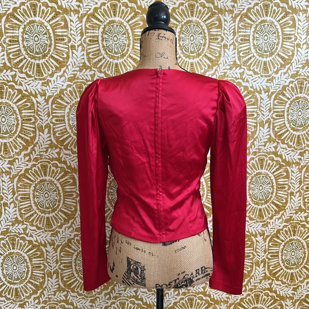 HUTCH Arla Red Satin Ruched Puff Sleeve Sweetheart Blouse Top size 4 - Picture 8 of 10